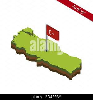 Isometric map and flag of Turkey. 3D isometric shape of Turkey. Vector Illustration. Stock Vector