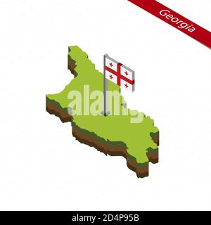 Isometric map and flag of Georgia. 3D isometric shape of Georgia. Vector Illustration. Stock Vector