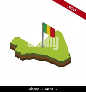 Isometric map and flag of Mali. 3D isometric shape of Mali. Vector Illustration. Stock Vector