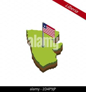 3d isometric Map of Liberia with national flag. Vector Illustration ...