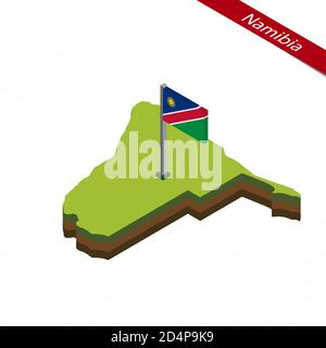 Isometric map and flag of Namibia. 3D isometric shape of Namibia. Vector Illustration. Stock Vector