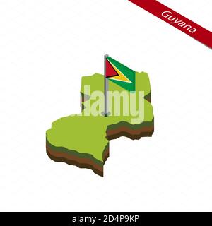 Isometric map and flag of Guyana. 3D isometric shape of Guyana. Vector Illustration. Stock Vector
