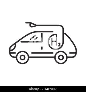 Car sedan hydrogen filling. Vehicle refueling. Outline vector isolated on white background. Stock Vector