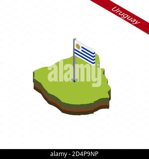 Isometric map and flag of Uruguay. 3D isometric shape of Uruguay. Vector Illustration. Stock Vector