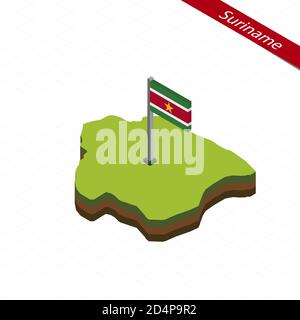 Isometric map and flag of Suriname. 3D isometric shape of Suriname. Vector Illustration. Stock Vector