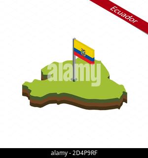 Isometric map and flag of Ecuador. 3D isometric shape of Ecuador. Vector Illustration. Stock Vector