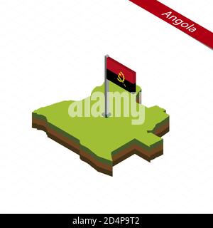 Isometric map and flag of Angola. 3D isometric shape of Angola. Vector Illustration. Stock Vector