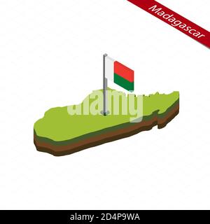 Isometric map and flag of Madagascar. 3D isometric shape of Madagascar. Vector Illustration. Stock Vector