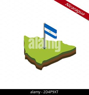 Isometric map and flag of Nicaragua. 3D isometric shape of Nicaragua. Vector Illustration. Stock Vector