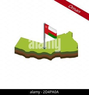 Isometric map and flag of Oman. 3D isometric shape of Oman. Vector Illustration. Stock Vector