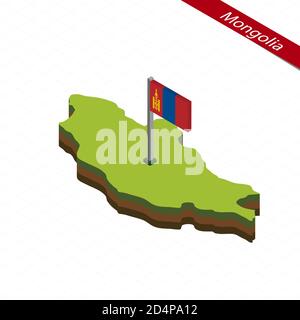 Isometric map and flag of Mongolia. 3D isometric shape of Mongolia. Vector Illustration. Stock Vector