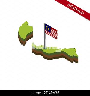 Isometric map and flag of Malaysia. 3D isometric shape of Malaysia. Vector Illustration. Stock Vector