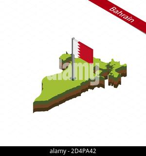 Isometric map and flag of Bahrain. 3D isometric shape of Bahrain. Vector Illustration. Stock Vector