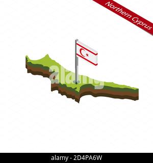 Isometric map and flag of Northern Cyprus. 3D isometric shape of Northern Cyprus. Vector Illustration. Stock Vector