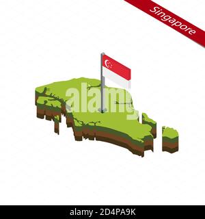 Isometric map and flag of Singapore. 3D isometric shape of Singapore. Vector Illustration. Stock Vector