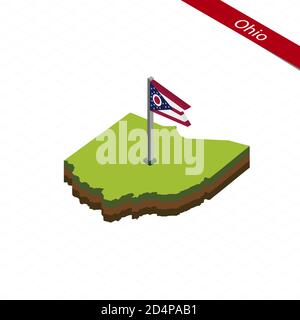 3d isometric Map of Ohio is a state of United States with national flag ...