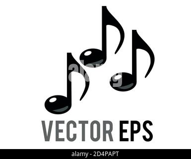 The isolated vector black three eighth notes music note icon, represent music or singing Stock Vector