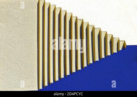 Parallel vertical stripes in blue and white and arrow shape pointing right Stock Photo