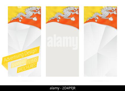 Design of banners, flyers, brochures with flag of Bhutan. Leaflet Template for website or printing. Vector Illustration. Stock Vector