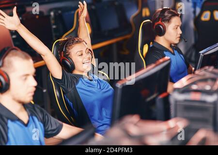 Asian Cute Girl Streaming Play Game Online Using Controller and Talking  with Fan Club from Microphone and Headset in Gamer Neon Stock Photo - Image  of internet, cheerful: 282549384