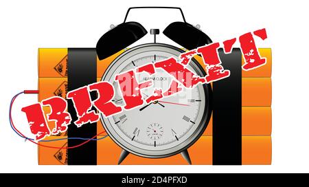 A traditional time bomb with alarm clock and high explosive as a BREXIT time bomb Stock Vector