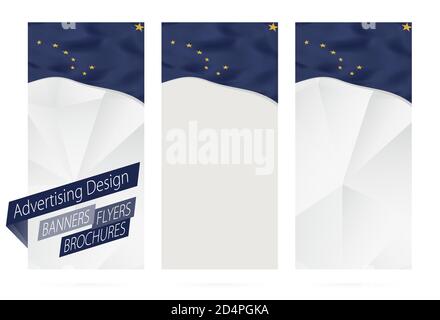 Design of banners, flyers, brochures with Alaska State Flag. Leaflet Template for website or printing. Vector Illustration. Stock Vector