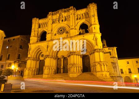 Cathedral of Santa Maria la Mayor at night in Cuenca, Spain. Stock Photo