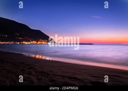 Sunset from a beach in Castellammare di Stabia and Mount Vesuvius and the Bay of Naples, Naples (Napoli), Italy, Europe Stock Photo