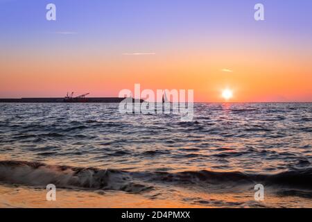 Sunset from a beach in Castellammare di Stabia and Mount Vesuvius and the Bay of Naples, Naples (Napoli), Italy, Europe Stock Photo