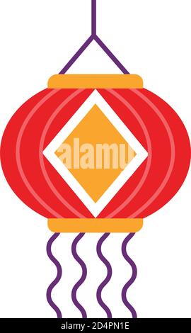 diwali paper lamp hanging decoration flat style icon vector illustration design Stock Vector