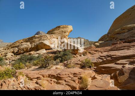 Sunny view of the Calico Tanks Trail of Red Rock Canyon National Conservation Area at Nevada Stock Photo