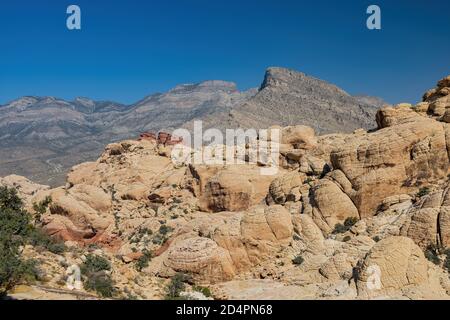 Sunny view of the Calico Tanks Trail of Red Rock Canyon National Conservation Area at Nevada Stock Photo