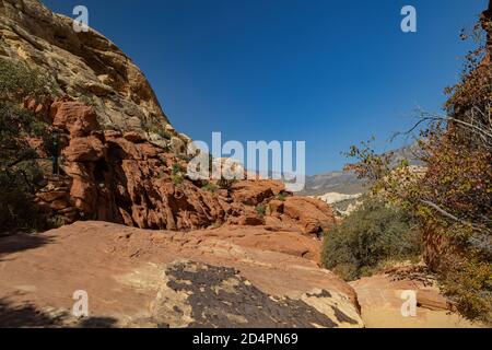 Sunny view of the Calico Tanks Trail of Red Rock Canyon National Conservation Area at Nevada Stock Photo