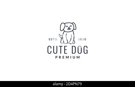 dog or pet sit line cute cartoon logo vector illustration design image Stock Vector