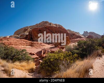 Sunny view of the Calico Tanks Trail of Red Rock Canyon National Conservation Area at Nevada Stock Photo