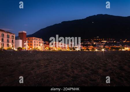 Sunset from a beach in Castellammare di Stabia and Mount Vesuvius and the Bay of Naples, Naples (Napoli), Italy, Europe Stock Photo