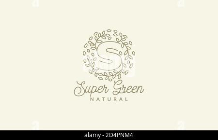 initial S or letter S with leaf  ornament on circle luxury modern logo vector icon illustration design Stock Vector