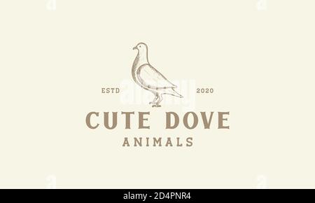 dove line engraved vintage logo vector icon illustration design Stock Vector