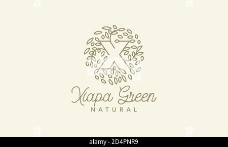 initial X or letter X with leaf  ornament on circle luxury modern logo vector icon illustration design Stock Vector
