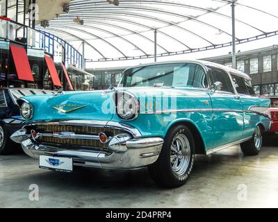 A blue Chevrolet Bel-Air Nomad Stock Photo