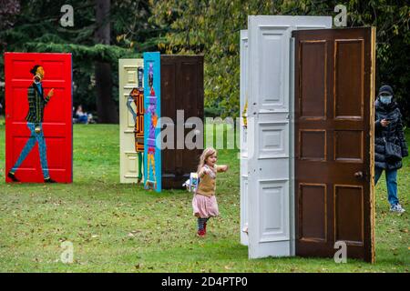 London, UK. 10th Oct, 2020. Lubaina Himid, Five Conversations, 2019 - Frieze Sculpture, the largest outdoor exhibition in London. Work by 12 leading international artists in Regent's Park from 5th October - 18h October in a free showcase. Credit: Guy Bell/Alamy Live News Stock Photo