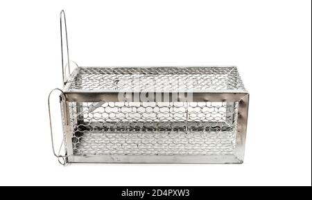 aluminium cage mousetrap isolated on white background Stock Photo
