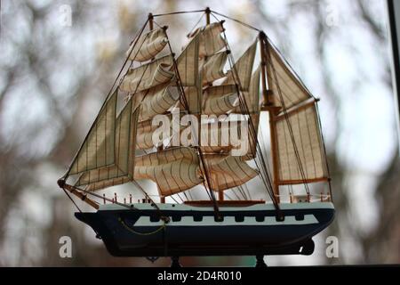 The layout of the sailing yacht on a blury background. Stock Photo