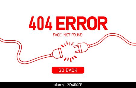 404 error banner. Loss connection. Electrical plug and socket design. Disconection. Vector on isolated white background. EPS 10 Stock Vector