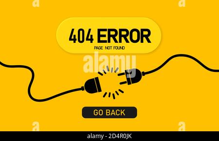 Not found page banner. Error 404. Template with electrical plug and socket. Vector on isolated background. EPS 10 Stock Vector