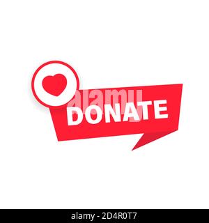 Donate button. Charity fundraising concept. Red button with red heart symbol. Vector on isolated white background. EPS 10 Stock Vector