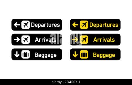 Departures, arrivals and baggage sign. Airport sign. Vector on isolated white background. EPS 10 Stock Vector