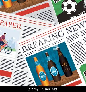 news papers communication with beers pattern background vector illustration design Stock Vector