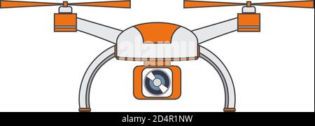 The drone with propellers and the suspended digital camera linear flat a vector. Stock Vector