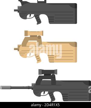 Firearms a vector in flat style. Automatic rifle, machine gun. Stock Vector